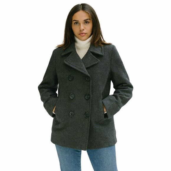 Old Navy Jackets & Blazers - Old Navy Charcoal Double-Breasted Peacoat Size M Wool Blend Quilted Liner